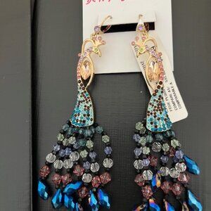 Betsy Johnson beaded peacock earrings.
